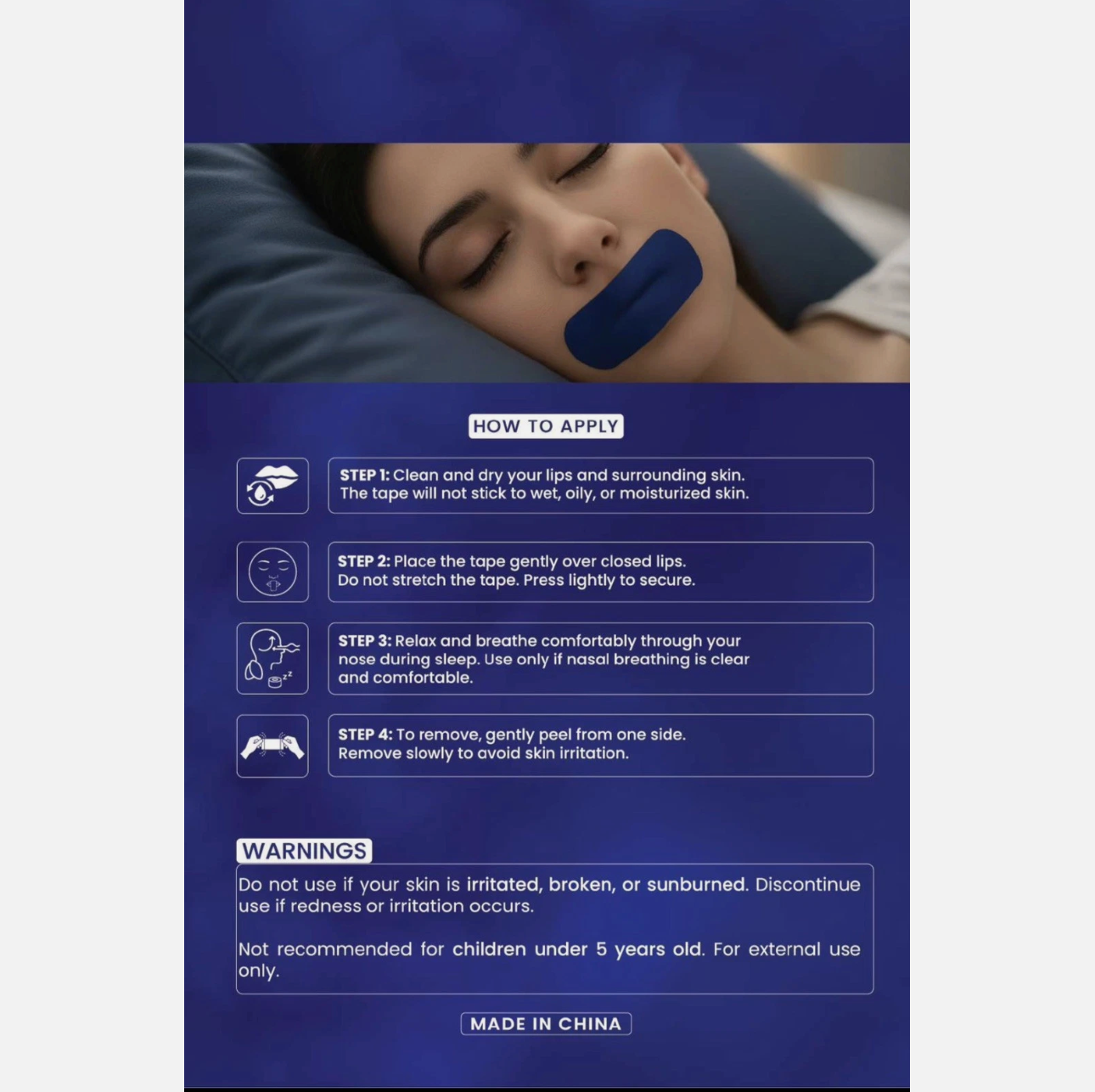 AzuraBleu Mouth Tape 38*76mm for Night (new) Premium Quality (Blue Strips)