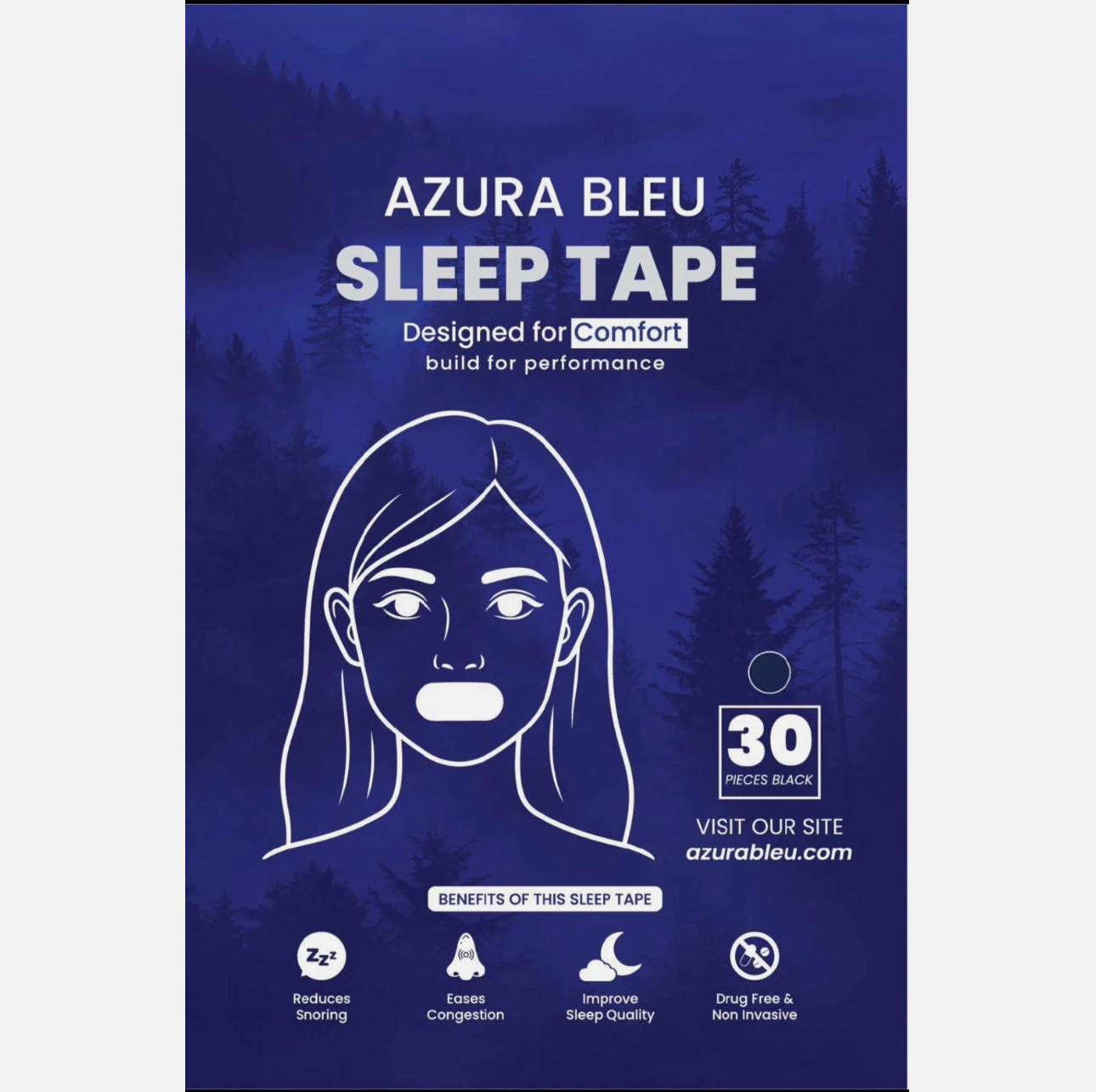 AzuraBleu Mouth Tape 38*76mm for Night (new) Premium Quality (Blue Strips)