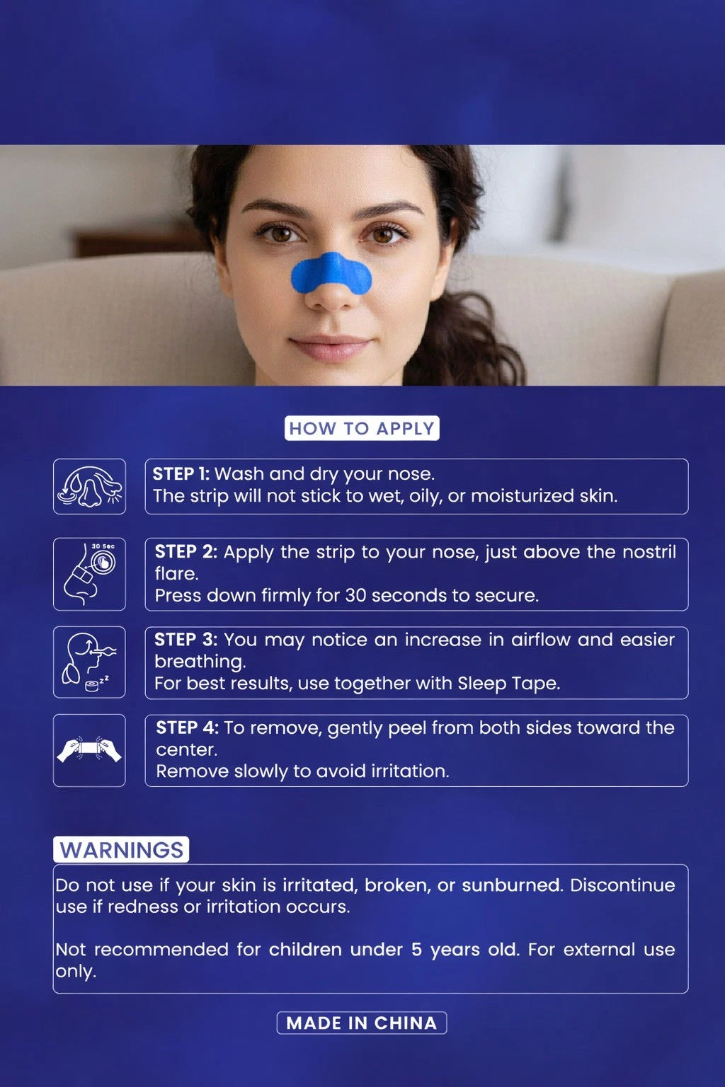 Nasal Strips 60count 60*22mm Open Nose Clear (new) AzuraBleu (Blue Strips)